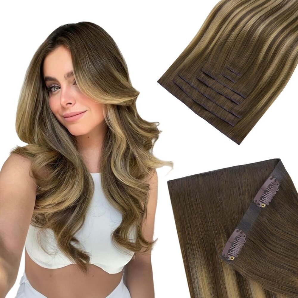 Invisi Edge Clip in Extensions Human Hair 16in Seamless Balayage Brown